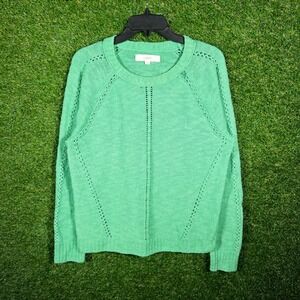 LOFT Womens Mint Green Pointelle Knit Crewneck Raglan Sweater‎ Large 2030